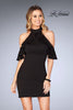 Picture of: Ruffle Halter Top Dress with Tight Jersey Skirt in Black, Style: 25147, Detail Picture 1
