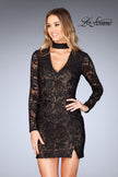 Picture of: Long Sleeve Short Lace Dress with Choker in Black, Style: 25373, Detail Picture 3
