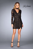 Picture of: Long Sleeve Short Lace Dress with Choker in Black, Style: 25373, Detail Picture 7