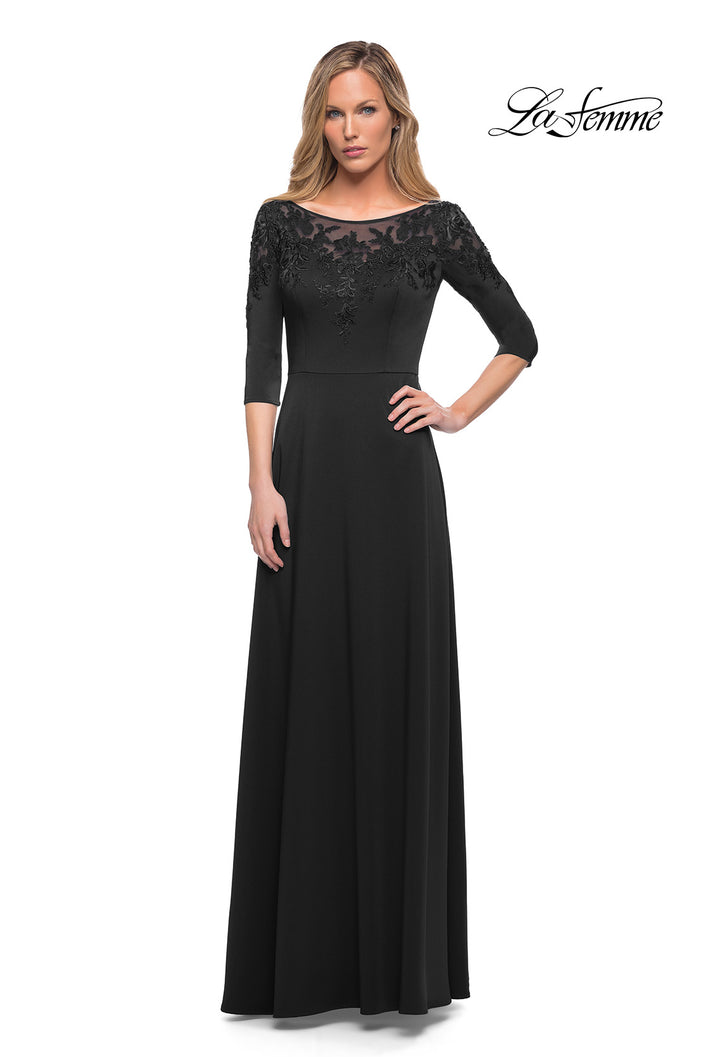 Picture of: Jersey Mother of the Bride Gown with Lace Neckline, Style: 29227, Detail Picture 3