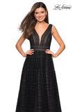 Picture of: Bohemian Long A Line Prom Dress with V Shaped Back in Black Nude, Style: 27074, Detail Picture 1