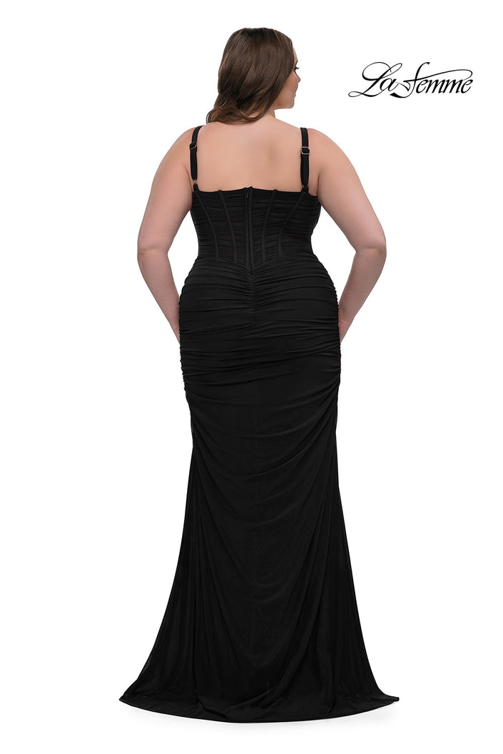 Picture of: Corset Net Jersey Plus Size Dress with V Neck in Black, Style: 32402, Back Picture