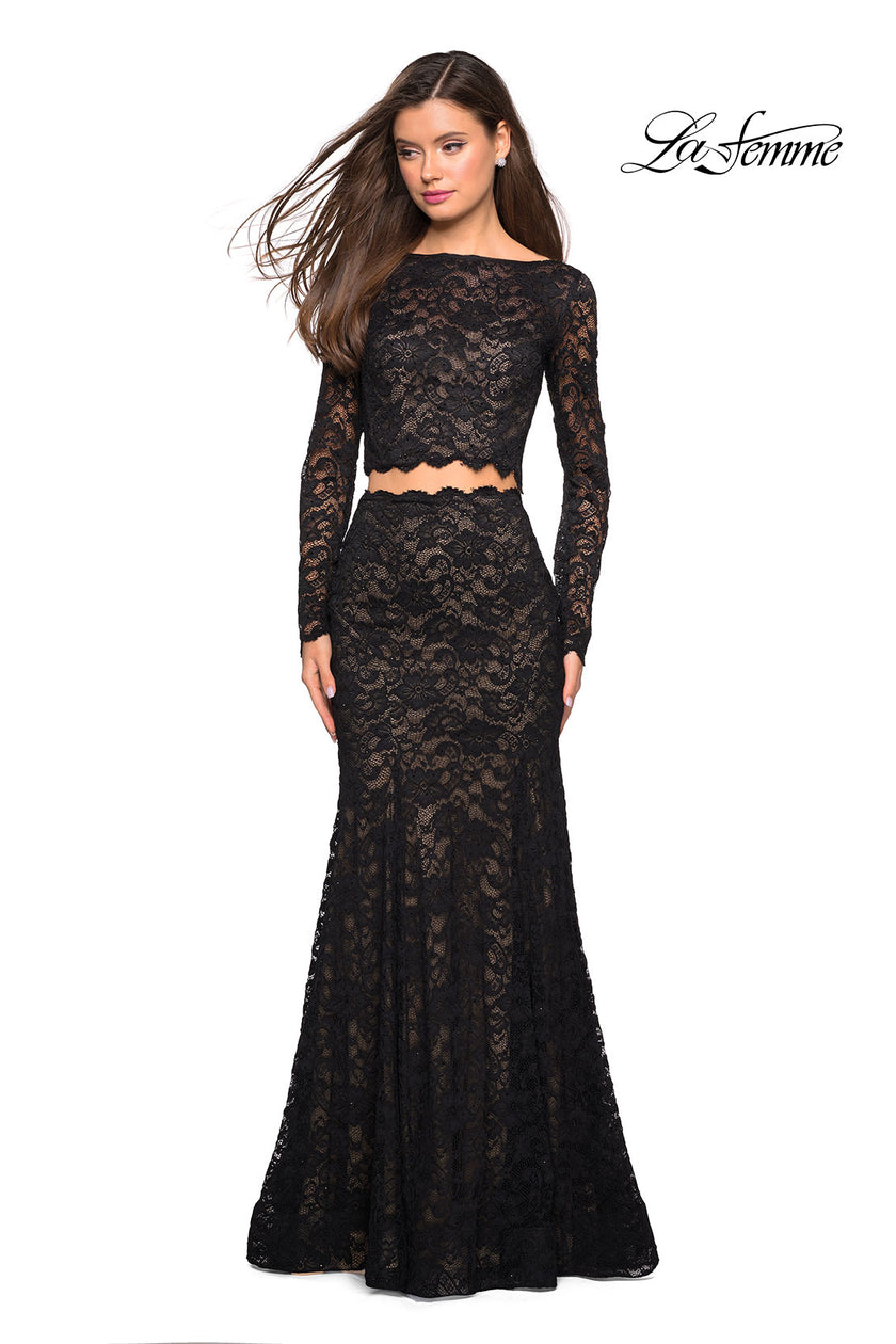 Picture of: Stretch Lace Long Sleeve Two Piece Prom Dress, Style: 27601, Detail Picture 11