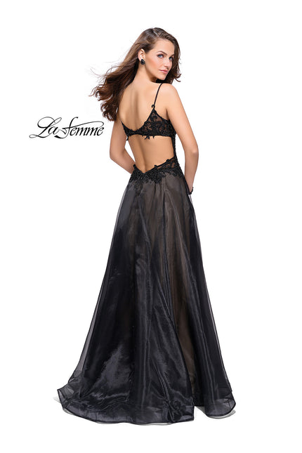 Picture of: A-line Ball Gown with Organza Skirt and Beaded Bodice in Black, Style: 25701, Back Picture