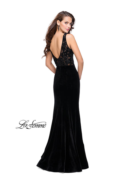Picture of: Long Embellished Velvet Prom Dress with a Low V Back in Black, Style: 25824, Back Picture