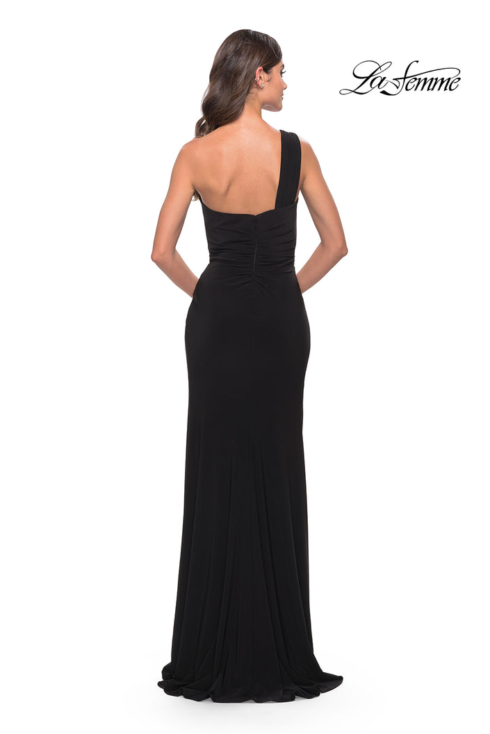 Picture of: Chic One Shoulder Jersey Dress with Cut Out in Black, Style: 31357, Back Picture