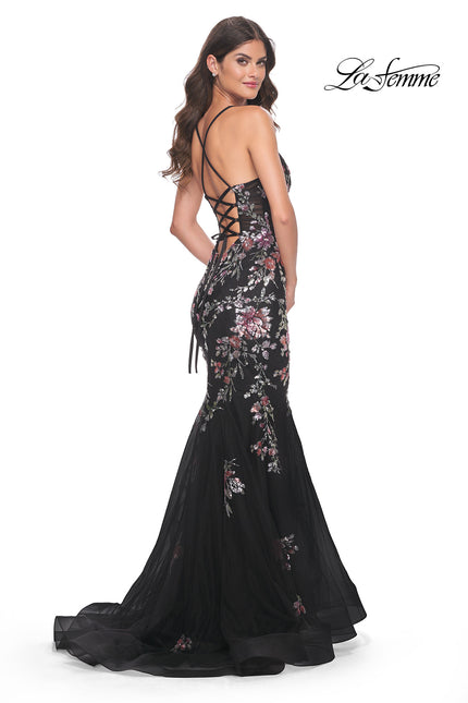 Picture of: Mermaid Dress with Multi Color Sequin Lace Applique in Black, Style: 32246, Back Picture