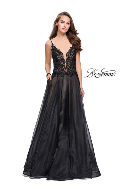 Picture of: A-line Ball Gown with Organza Skirt and Beaded Bodice in Black, Style: 25701, Detail Picture 1