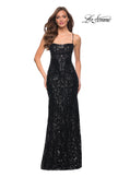 Picture of: Print Sequin Long Dress with Lace Up Back in Black, Style 29638, Detail Picture 3