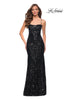 Picture of: Print Sequin Long Dress with Lace Up Back in Black, Style 29638, Detail Picture 3