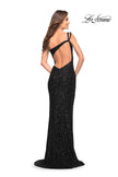 Picture of: One Shoulder Luxurious Soft Sequin Dress with Slit in Black, Style: 30562, Detail Picture 4