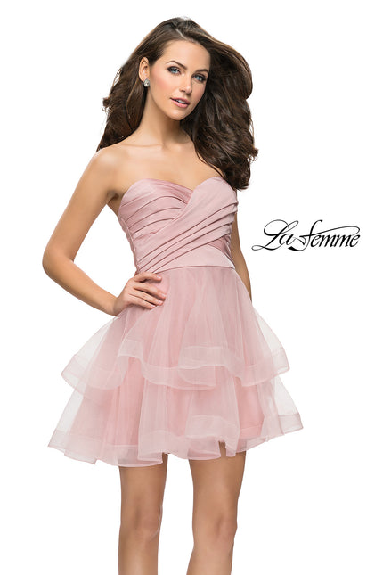Picture of: Short Homecoming Dress with Tiered Tulle Skirt in Blush, Style: 26654, Main Picture