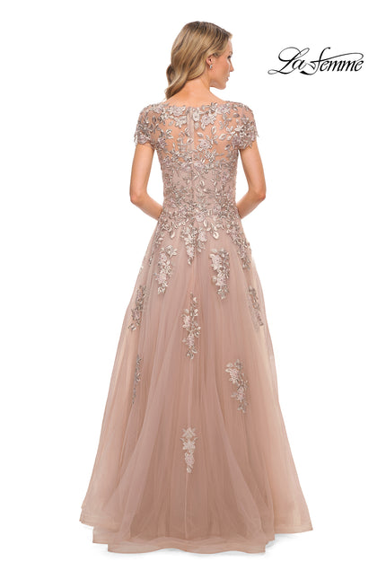 Picture of: Gorgeous Lace and Tulle Gown with Full Skirt and Sleeves in Pink, Style: 29829, Back Picture