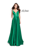 Picture of: Satin A line Prom Dress with Deep V Back in Bright Emerald, Style: 25455, Detail Picture 3