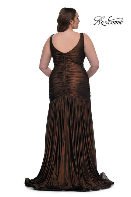 Picture of: Gorgeous Metallic Curve Dress with V Neck and Ruching in Bronze , Style: 33021, Back Picture