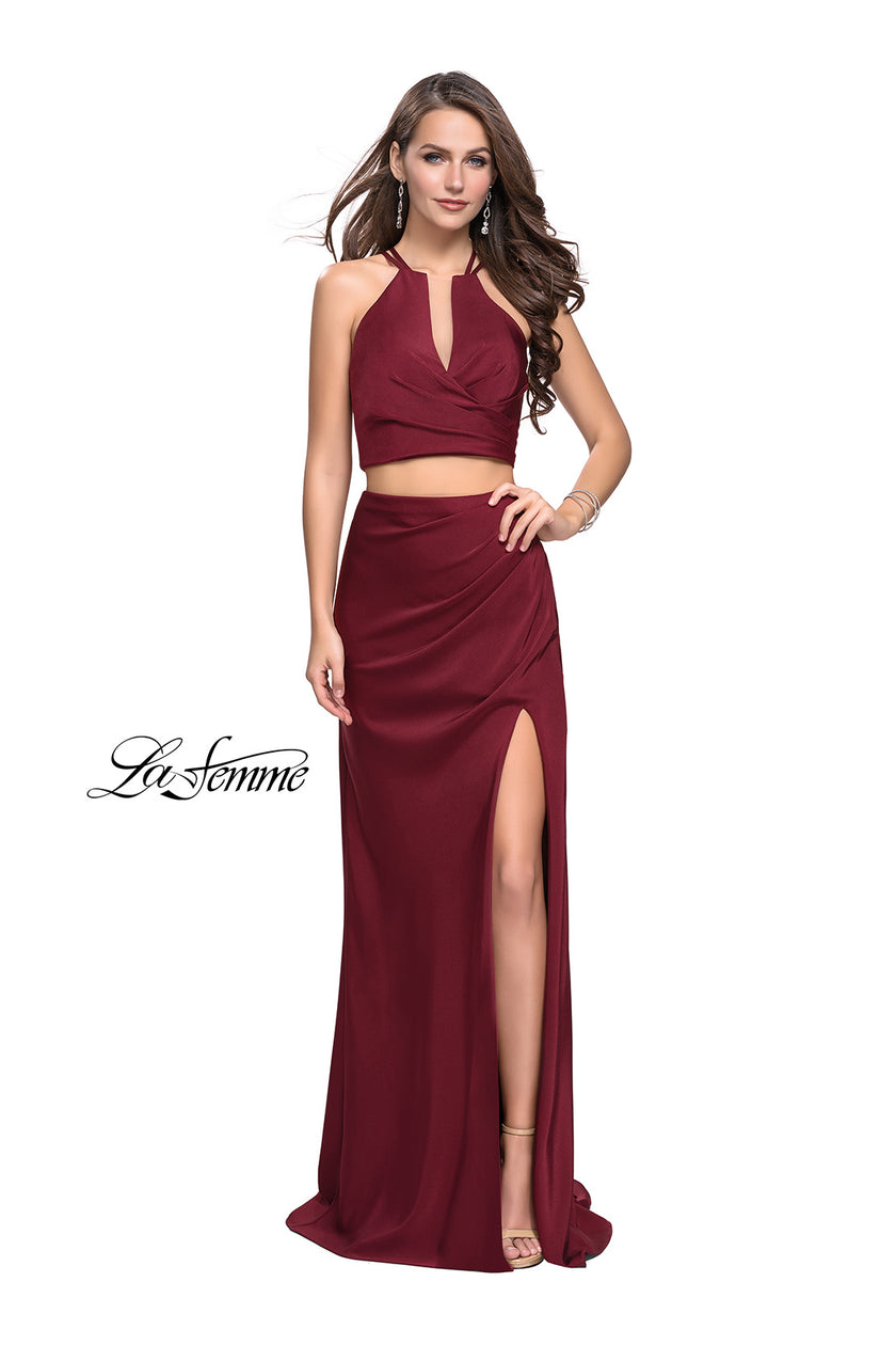 Picture of: Two Piece Jersey Prom Dress with Wrap Style Ruching in Burgundy, Style: 25731, Detail Picture 2