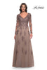 Picture of: Long Sleeve Lace and Tulle Dress with V Neckline in Cocoa, Style: 30795, Detail Picture 3