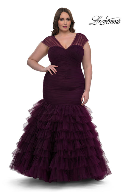 Picture of: Mermaid Curve Prom Dress with Ruffle Skirt in Dark Berry, Style: 32389, Detail Picture 1