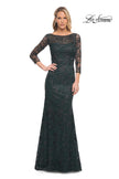 Picture of: Long Fitted Lace Gown with High Neckline and Sleeves in Green, Style: 30317, Detail Picture 4