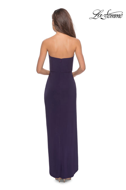 Picture of: Long Strapless Jersey Dress with Side Ruching in Dark Purple, Style: 28204, Back Picture
