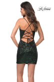 Picture of: Simple Sequin Dress with Slit and Lace Up Back in Emerald, Back Picture