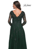 Picture of: Long Sleeve Lace and Tulle Dress with V Neckline in Emerald, Style: 30795, Detail Picture 10