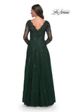 Picture of: Long Sleeve Lace and Tulle Dress with V Neckline in Emerald, Style: 30795, Detail Picture 2