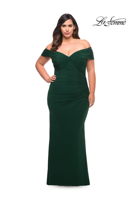 Picture of: Long Net Jersey Plus Dress with Bodice Design in Emerald, Style: 29635, Main Picture