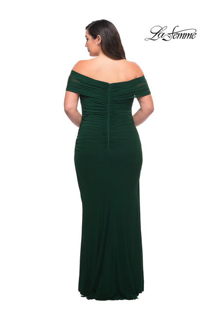 Picture of: Long Net Jersey Plus Dress with Bodice Design in Emerald, Style: 29635, Back Picture