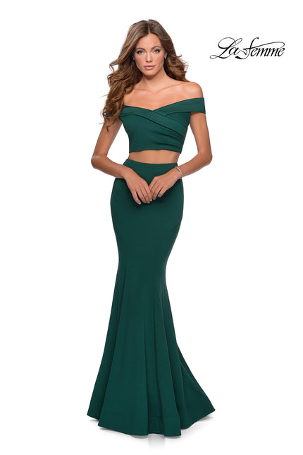 Picture of: Two Piece Off The Shoulder Dress with Pleated Top in Emerald, Style: 28521, Main Picture