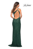 Picture of: One Shoulder Luxurious Soft Sequin Dress with Slit in Emerald, Back Picture