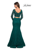 Picture of: Stretch Lace Long Sleeve Two Piece Prom Dress in Forest Green, Style: 27601, Back Picture