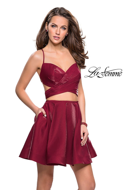 Picture of: Short Two Piece Homecoming Dress Set with Wrap Top in Garnet, Style: 26683, Detail Picture 1