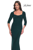 Picture of: Long Jersey Evening Dress with Square Neckline and Sleeves in Hunter Green, Style: 30883, Detail Picture 3