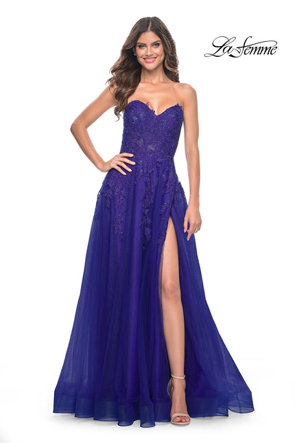 Picture of: Sweetheart Tulle Strapless Gown with Lace Applique in Indigo, Style: 32304, Main Picture