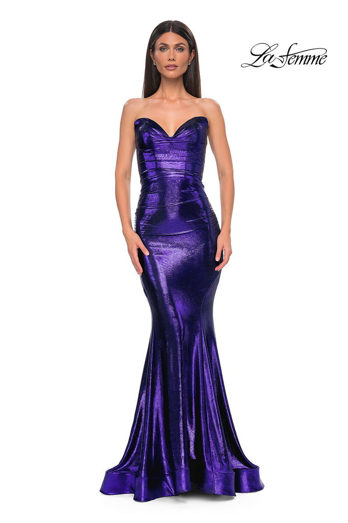 Picture of: Mermaid Metallic Prom Dress with Sweetheart Strapless Top in Indigo , Style 32995, Detail Picture 5