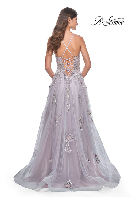 Picture of: Gorgeous Sequin and Beaded Lace Applique Tulle Gown in Lavender Gray, Style: 32200, Back Picture