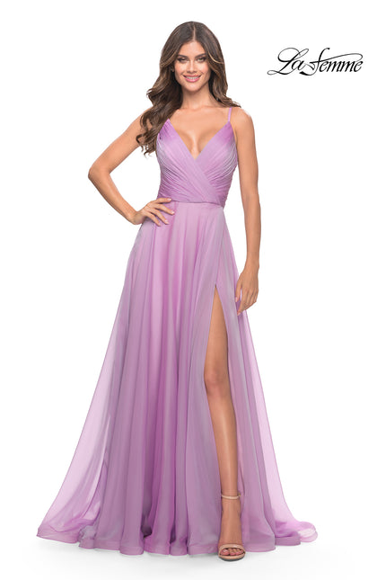 Picture of: Chiffon Dress with Pleated Bodice and Pockets in Lavender, Style: 31500, Detail Picture 2