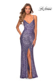 Picture of: Sequin Prom Dress with Center Slit and Tie Up Back in Lavender, Style: 28525, Detail Picture 4