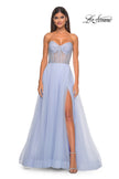 Picture of: Neon A-Line Tulle Prom Dress with Rhinestone Fishnet Bodice in Light Periwinkle, Style: 32445, Detail Picture 4