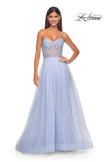 Picture of: Neon A-Line Tulle Prom Dress with Rhinestone Fishnet Bodice in Light Periwinkle, Style: 32445, Detail Picture 6