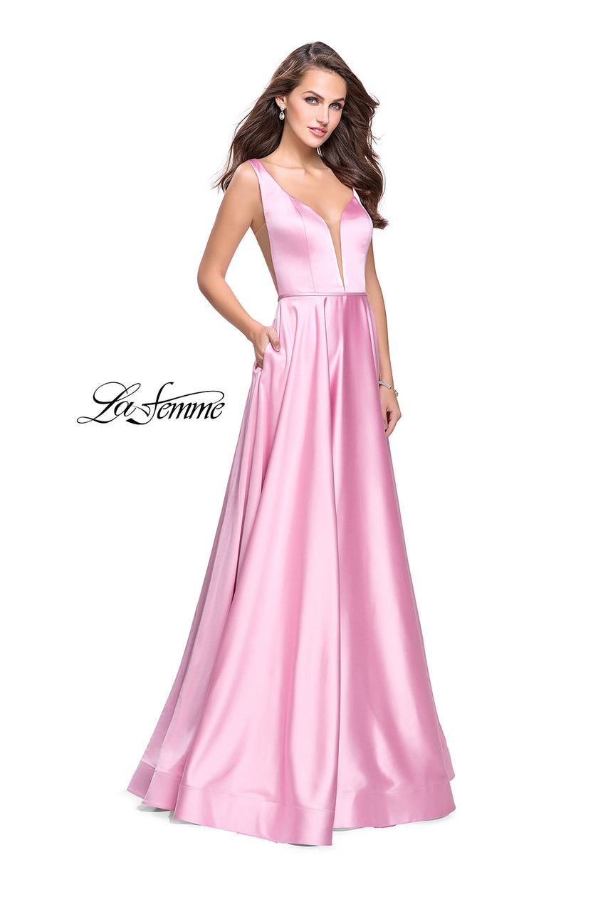 Picture of: Satin A line Prom Dress with Deep V Back in Light Pink, Style: 25455, Main Picture