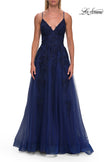 Picture of: Beaded A-Line Tulle Gown with Slit and Open Tie Back in Marine Blue, Style: 33715, Detail Picture 13