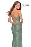 Picture of: Sequin Prom Dress with Center Slit and Tie Up Back in Mint, Style: 28525, Detail Picture 2