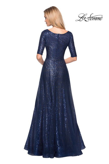 Picture of: Fully Sequined Floor Length Gown with Pockets in Navy, Style: 27016, Back Picture