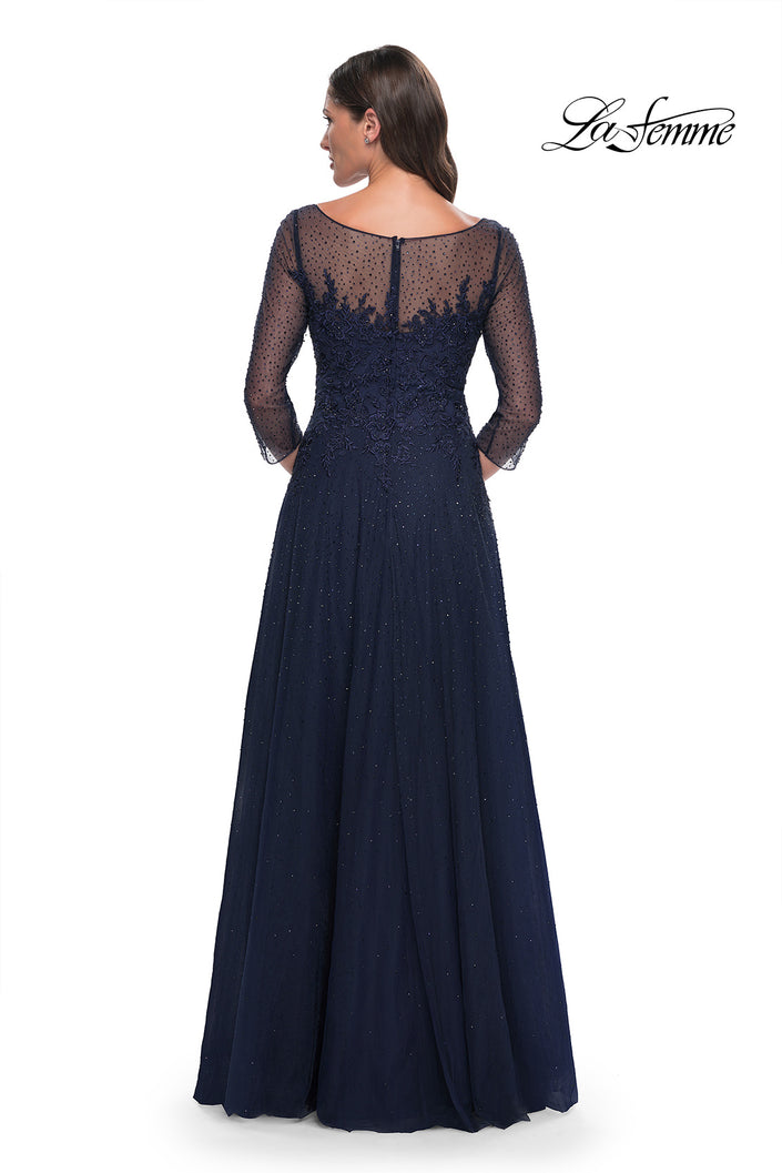 Picture of: Rhinestone Embellished A-Line Tulle and Lace Evening Dress in Navy, Style: 31235, Back Picture