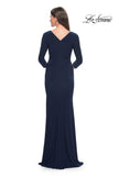 Picture of: Long Jersey Evening Dress with Square Neckline and Sleeves in Navy, Style: 30883, Detail Picture 2