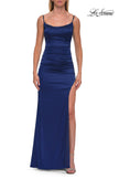 Picture of: Satin Fitted Gown with High Slit and Adjustable Spaghetti Straps in Navy, Style: 33413, Detail Picture 24