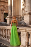 Picture of: Neon A-Line Tulle Prom Dress with Rhinestone Fishnet Bodice in Bright Green, Style: 32445, Detail Picture 3