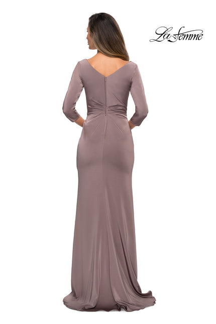 Picture of: Three Quarter Sleeve Jersey Dress with Ruching in Pewter, Style: 28197, Back Picture